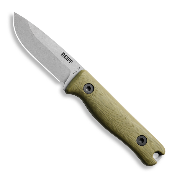 F3 EDC Fixed Blade Knife (CPM 3V, Matte Stonewash, OD Green G10