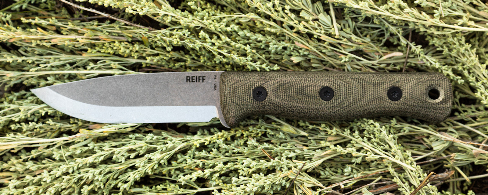 Reiff Knives F4 Scandi Buschraft Knife Green Canvas Micarta Handle Scales Reiff Exclusives Collection