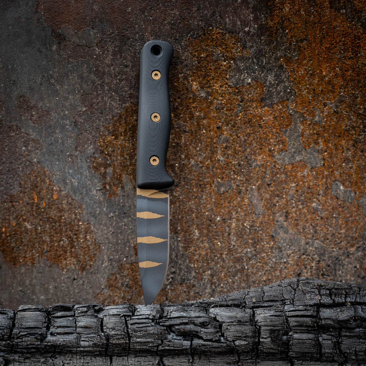F4 Bushcraft Survival Knife (Limited Edition Rip Torn Blade, CPM 3V, Black G10)