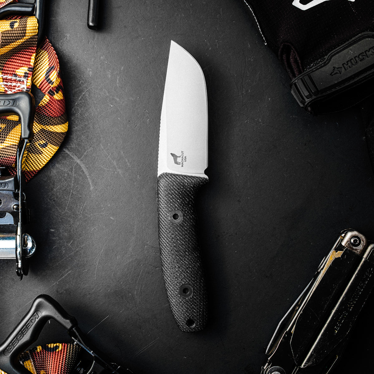 BLEM Circadian Clip Point EDC Fixed Blade Knife (CPM MagnaCut, Stonewash, Black Canvas Micarta)
