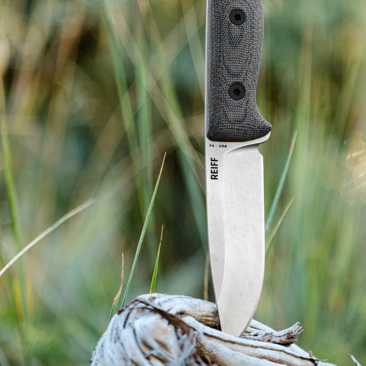 F4 Bushcraft Survival Knife (Polished Stonewash MagnaCut, Black Canvas Micarta)