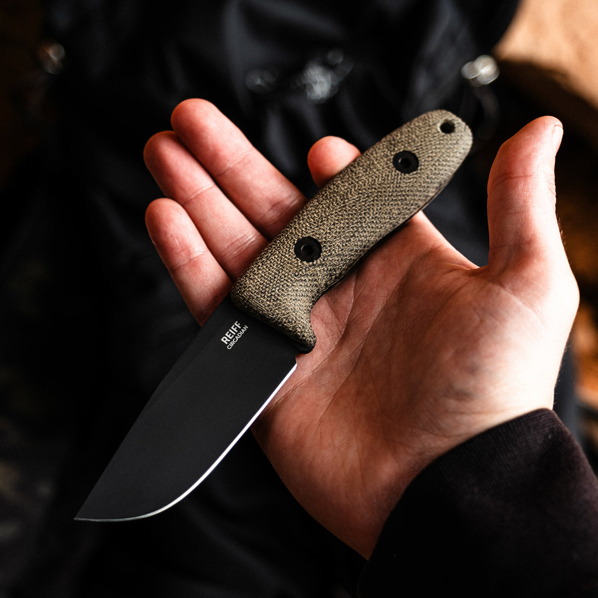 BLEM Circadian Clip Point EDC Fixed Blade Knife (CPM MagnaCut, Black Cerakote, Green Canvas Micarta)