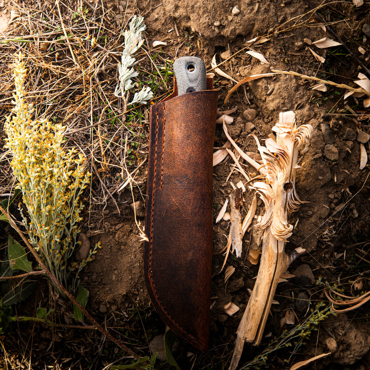 F4 Bushcraft Survival Knife (Polished Stonewash MagnaCut, Green and Black Layered Canvas Micarta)