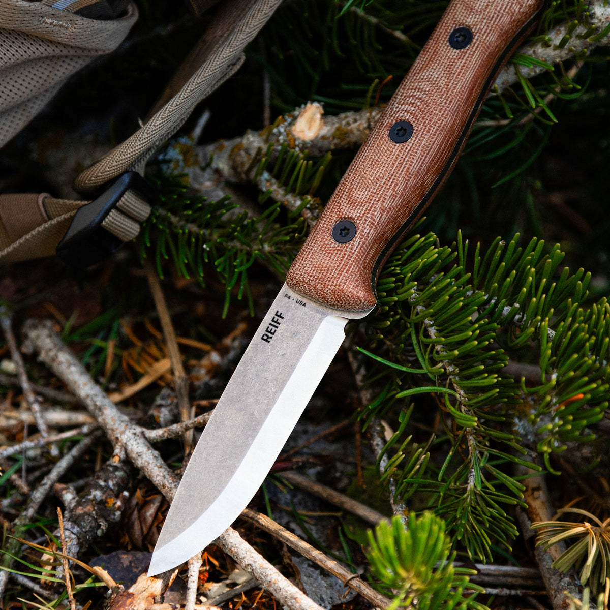 F4 Scandi Bushcraft Knife (Acid Stonewashed CPM 3V, Natural Canvas Micarta)