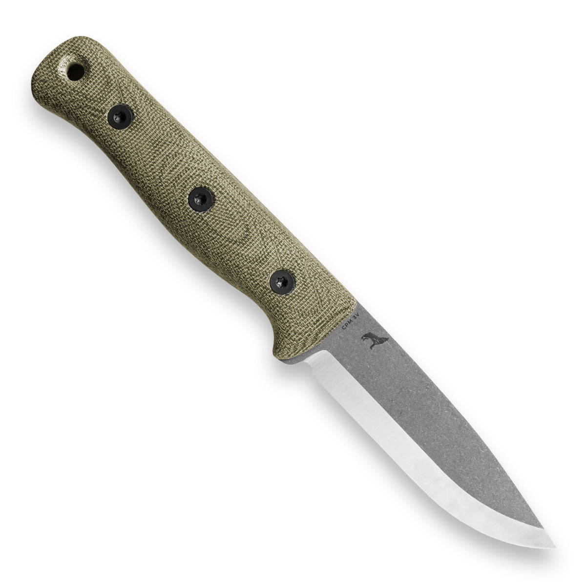 F4 Scandi Bushcraft Knife (Acid Stonewashed CPM 3V, Green Canvas Micarta)