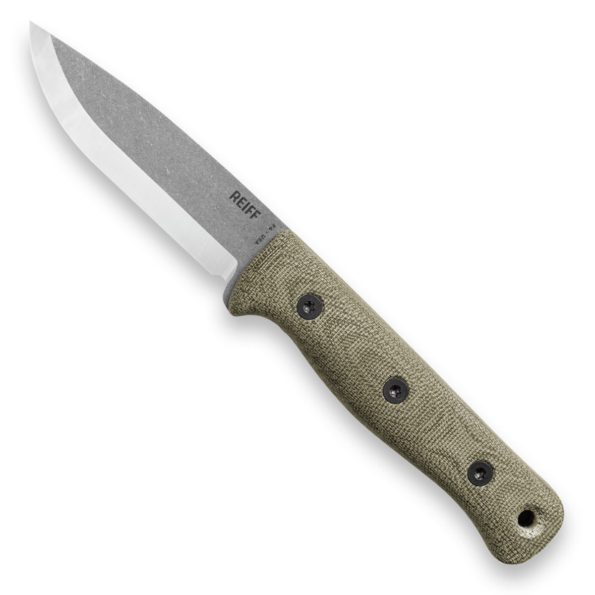 F4 Scandi Bushcraft Knife (Acid Stonewashed CPM 3V, Green Canvas Micarta)