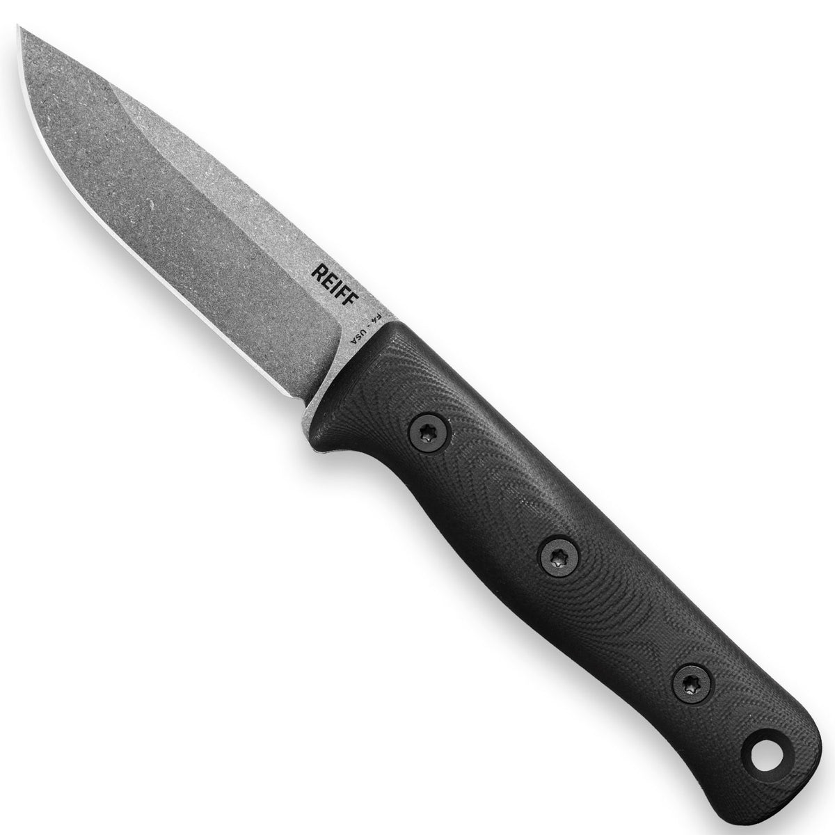 BLEM F4 Bushcraft Survival Knife (Acid Stonewash CPM 3V, Black G10)