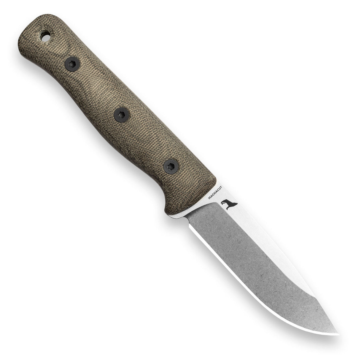 F4 Bushcraft Survival Knife (Polished Stonewash MagnaCut, Green Canvas Micarta)