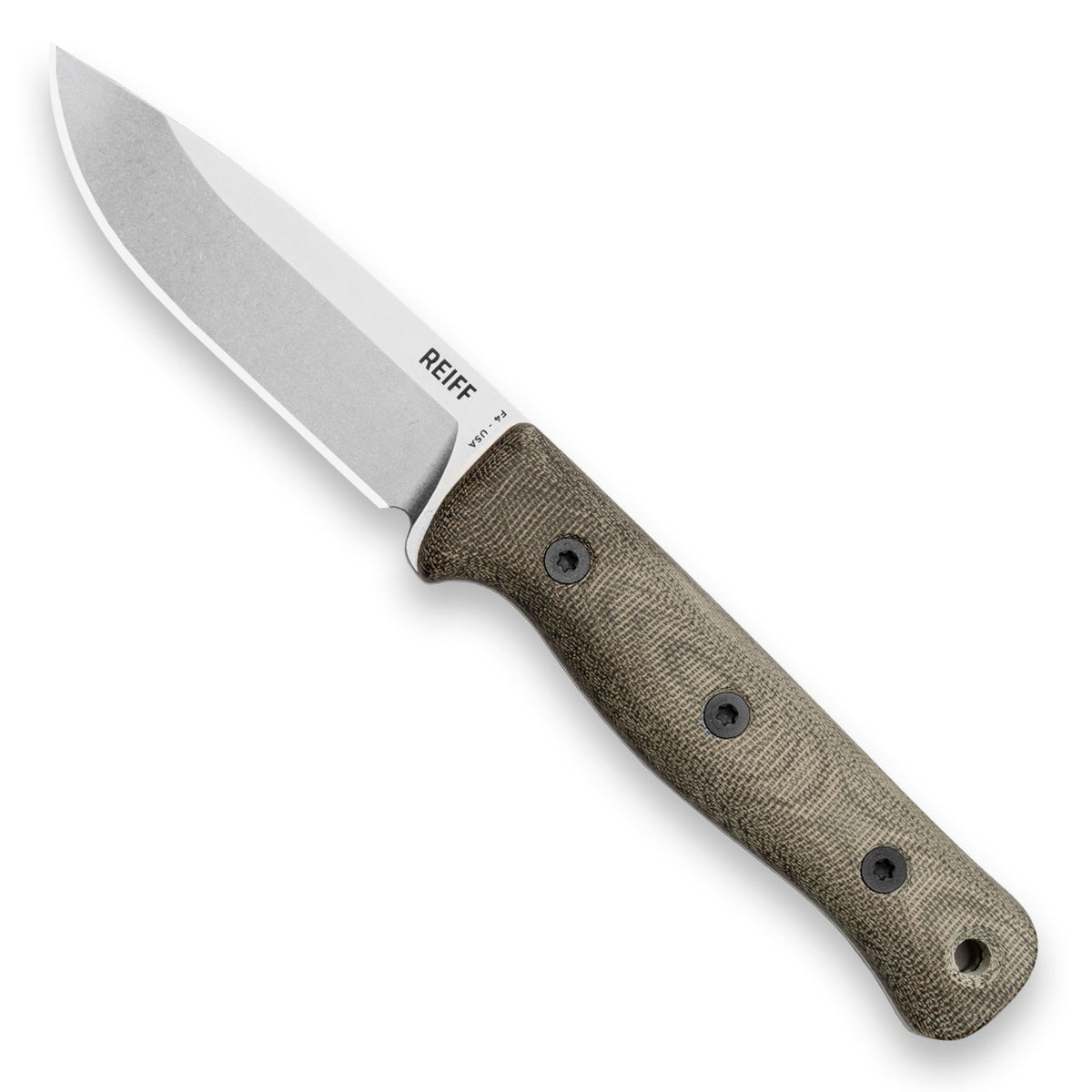 F4 Bushcraft Survival Knife (Polished Stonewash MagnaCut, Green Canvas Micarta)