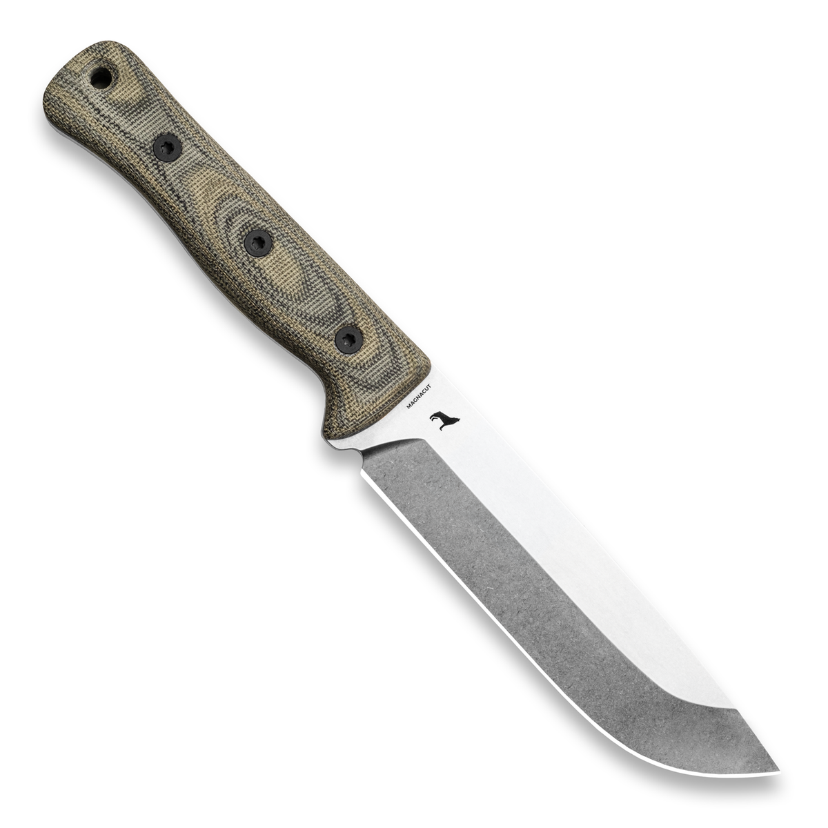 F6 Leuku Survival Knife (CPM MagnaCut, Polished Stonewash, Green &amp; Black Canvas Micarta)